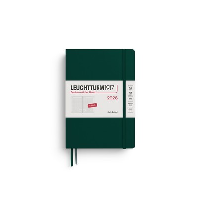 LEUCHTTURM1917 DAILY PLANNER DOTTED MEDIUM A5 2026 HARDCOVER FOREST GREEN