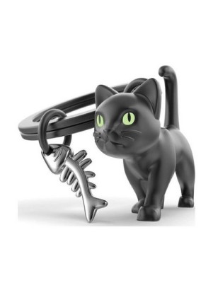 ΜΠΡΕΛΟΚ META[L]MORPHOSE - BLACK CAT THEME WITH FISH BONE CHARM KEYRING