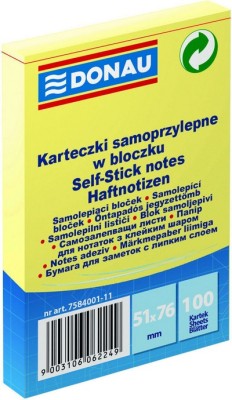 ΑΥΤΟΚΟΛΛΗΤΑ ΧΑΡΤΑΚΙΑ DONAU PAD COLOR ΚΙΤΡΙΝΟ 51X76 100Φ