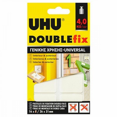 ΠΛΑΣΤΕΛΙΝΗ UHU DOUBLE FIX 16τεμ (26Χ31mm) ΕΩΣ 4kg