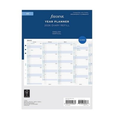 ΕΤΗΣΙΟ ΠΛΑΝΟ FILOFAX 2026 A5 ΑΓΓΛΙΚΟ - VERTICAL YEAR PLANNER ENGLISH ΛΕΥΚΟ