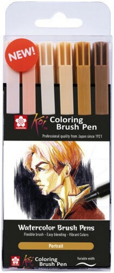ΜΑΡΚΑΔΟΡΟΙ SAKURA KOI MANGA COLORING BUSH PEN SET 6, PORTRAIT