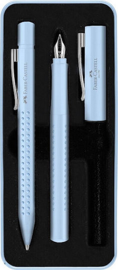 ΣΕΤ ΣΤΥΛΟ BALLPOINT ΠΕΝΑ FABER-CASTELL GRIP MEDIUM ΑΤΣΑΛΙ ΓΑΛΑΖΙΟ