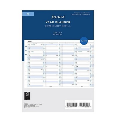 ΕΤΗΣΙΟ ΠΛΑΝΟ FILOFAX 2026 A5 ΑΓΓΛΙΚΟ - VERTICAL YEAR PLANNER ENGLISH ΛΕΥΚΟ